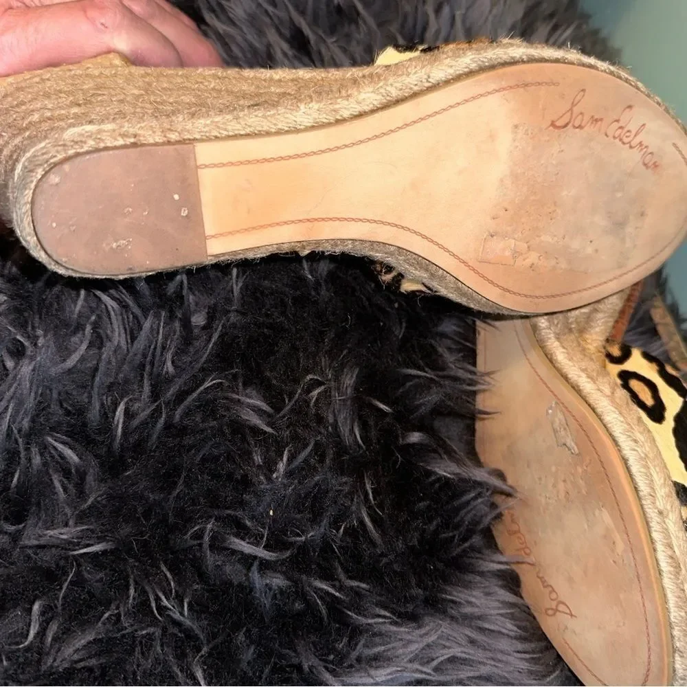 Sam Edelman Harmony Leopard Wedge espadrilles Sandals EUC SZ 9.5
